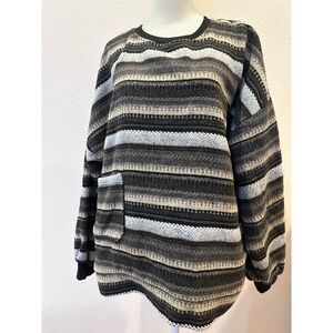 LCALE‎ KAKA Mens Oversized Striped Knit Sweater Grey Charcoal Streetwear Large